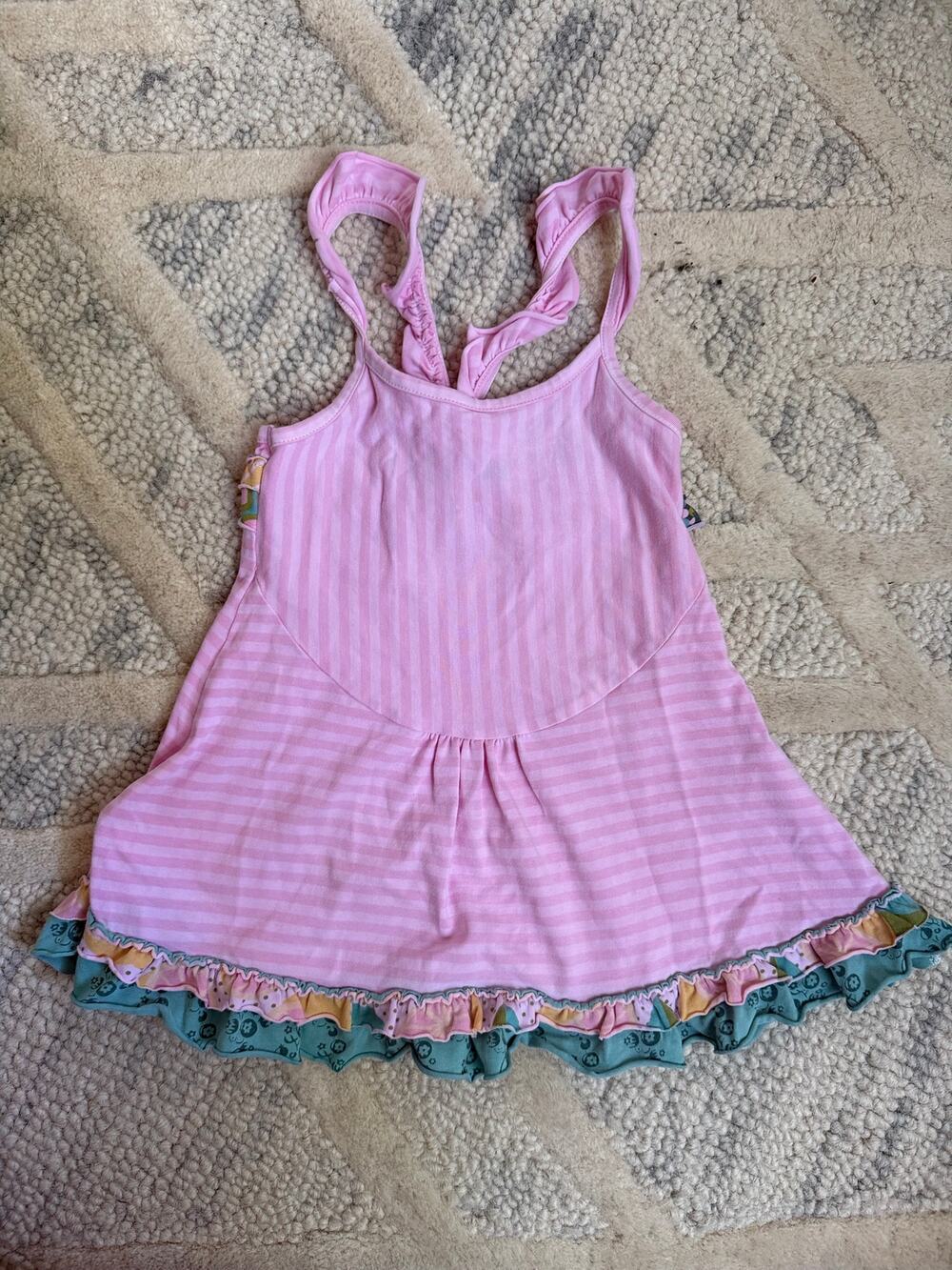 Matilda Jane Pink Stripe Ruffle Tank Dress Tunic Top Girls 12M Boutique - Picture 1 of 4